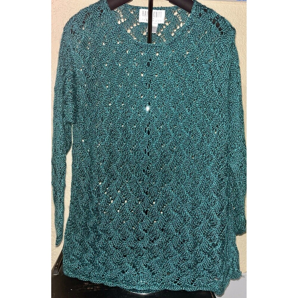 Vintage 90s Hand Knit for The Limited Green Sweater - Petite Small